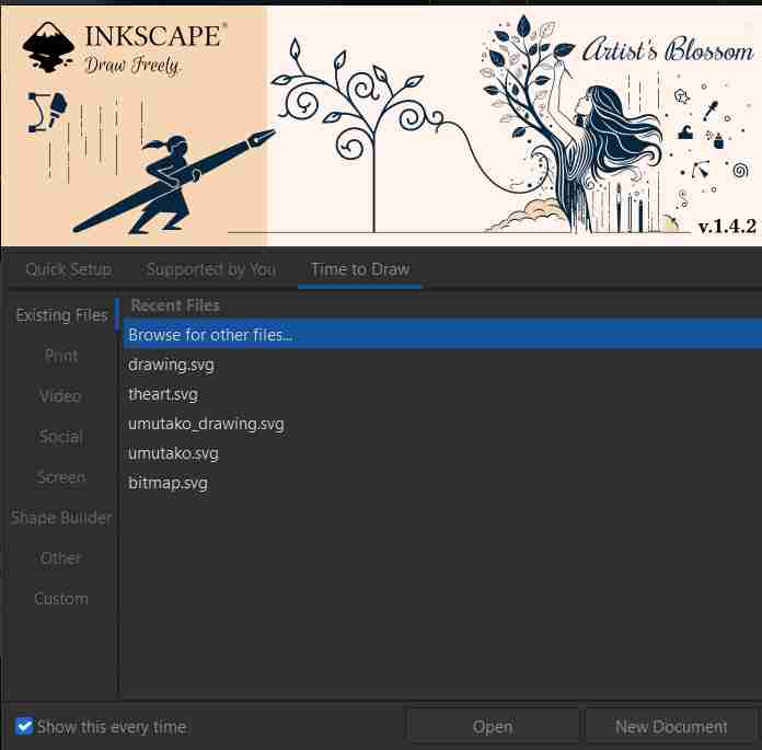 Inkscape interface opening