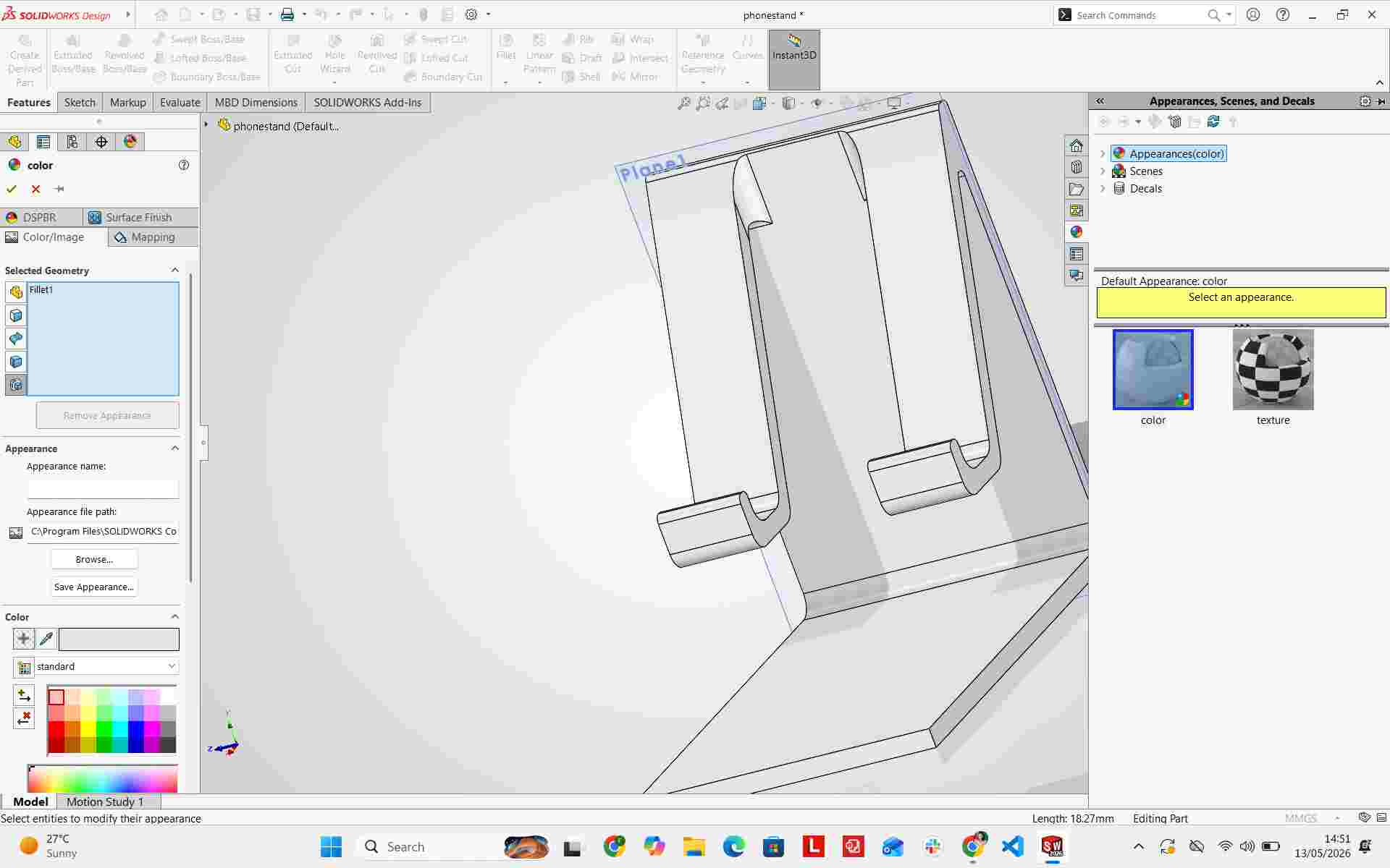Selecting appearance properties
