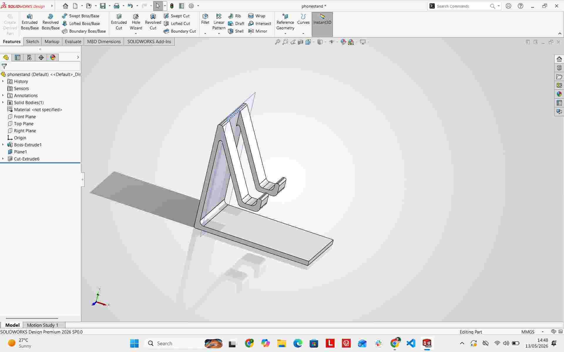 Completed phone stand CAD model