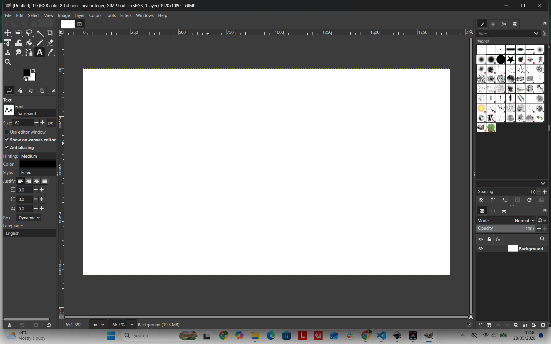 GIMP welcome dashboard