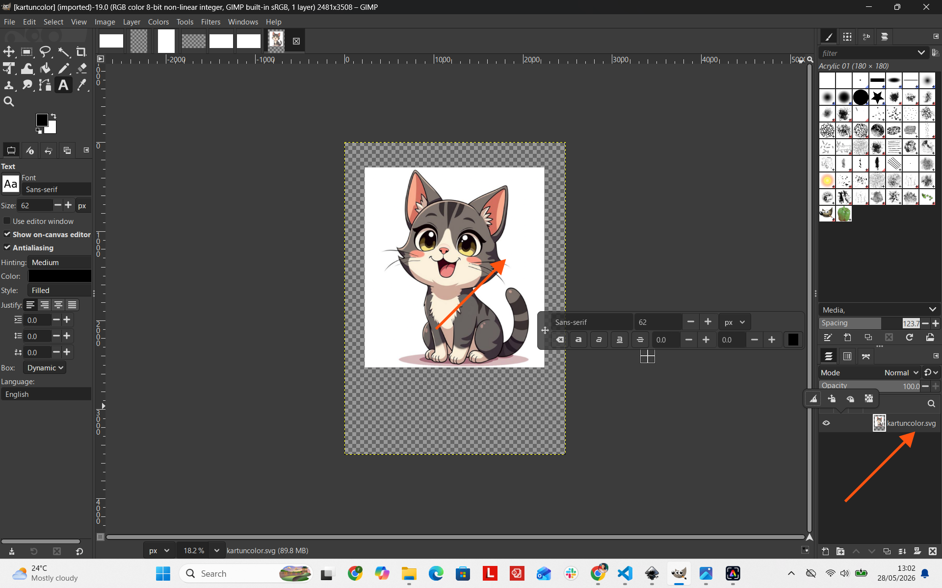 Raster file setup in GIMP