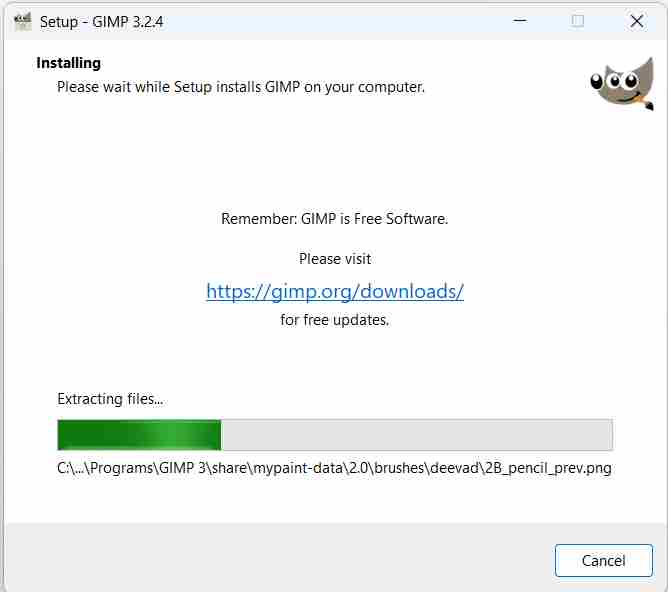 GIMP installation progress