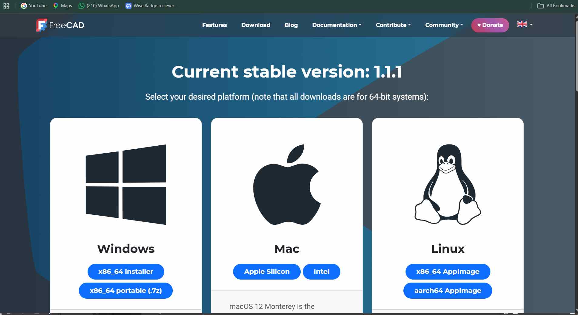 FreeCAD download page