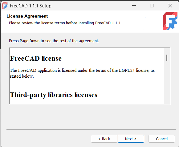 FreeCAD setup screen 1