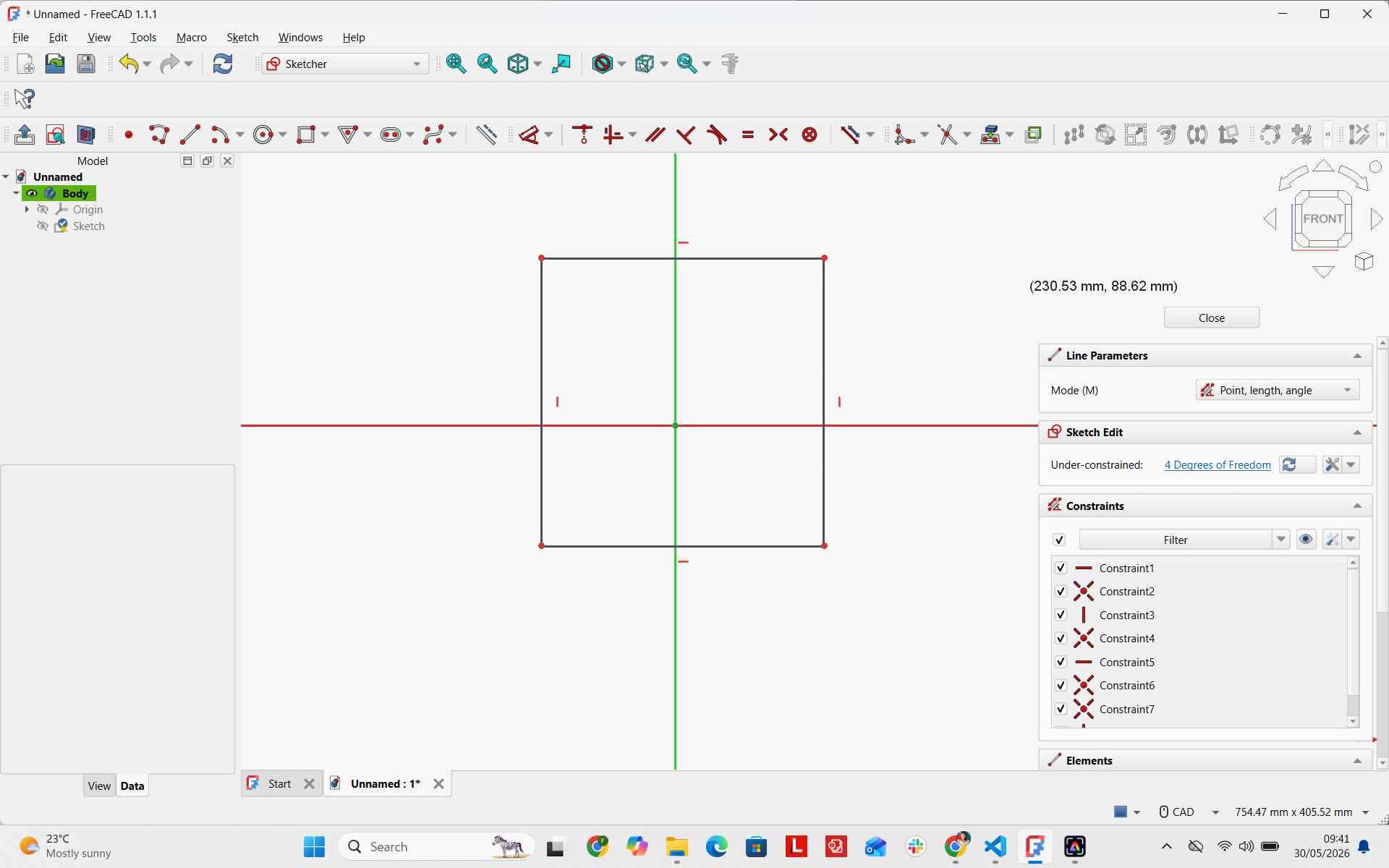 Sketching rectangle in FreeCAD