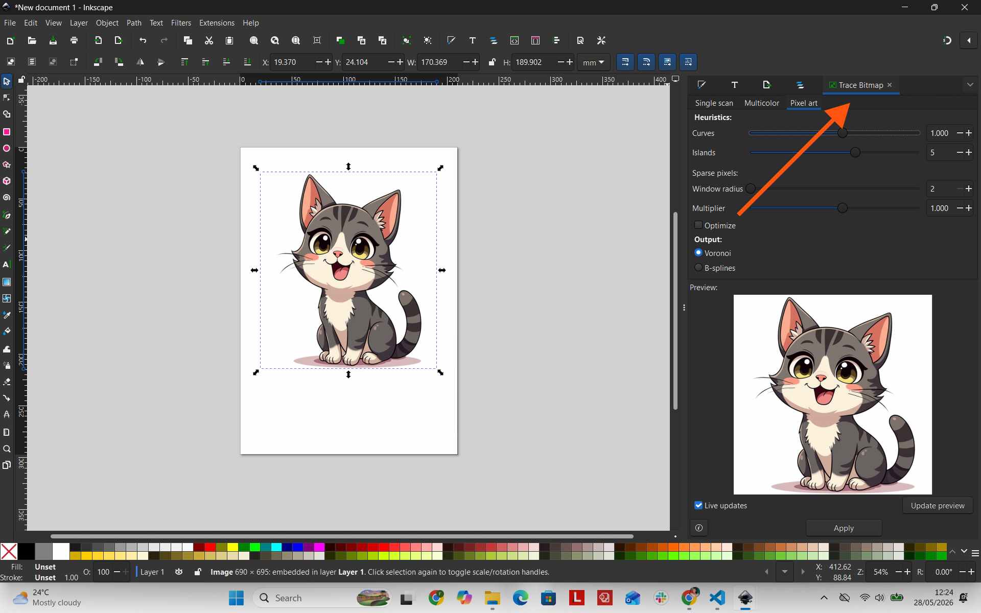 Pixel art trace result
