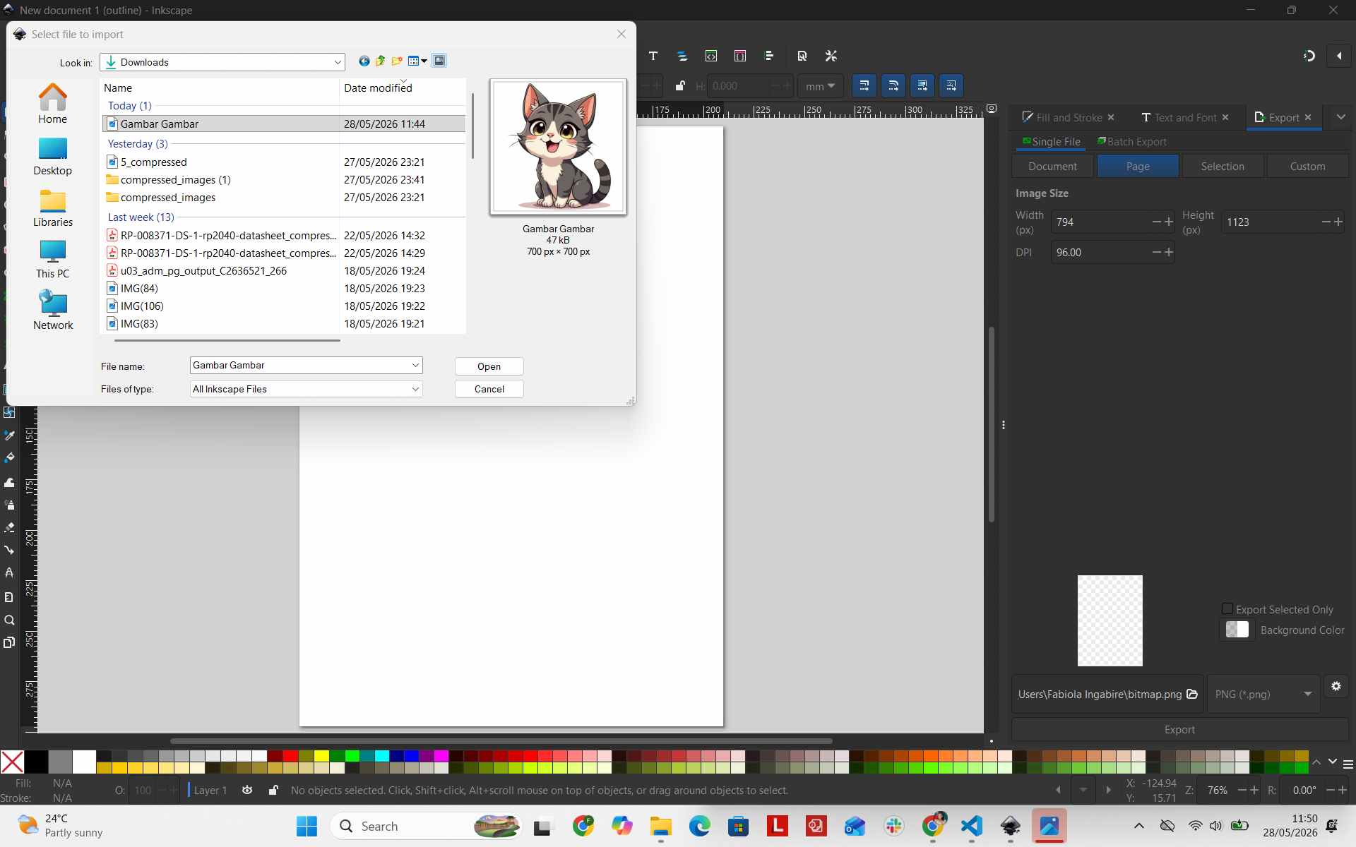 Selecting file for import