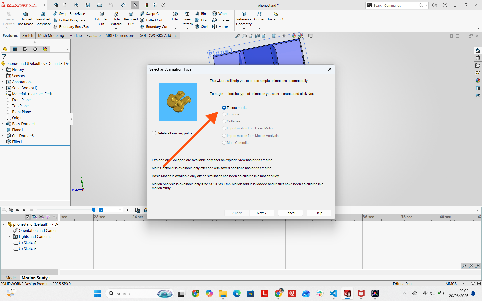 Selecting Rotate Model