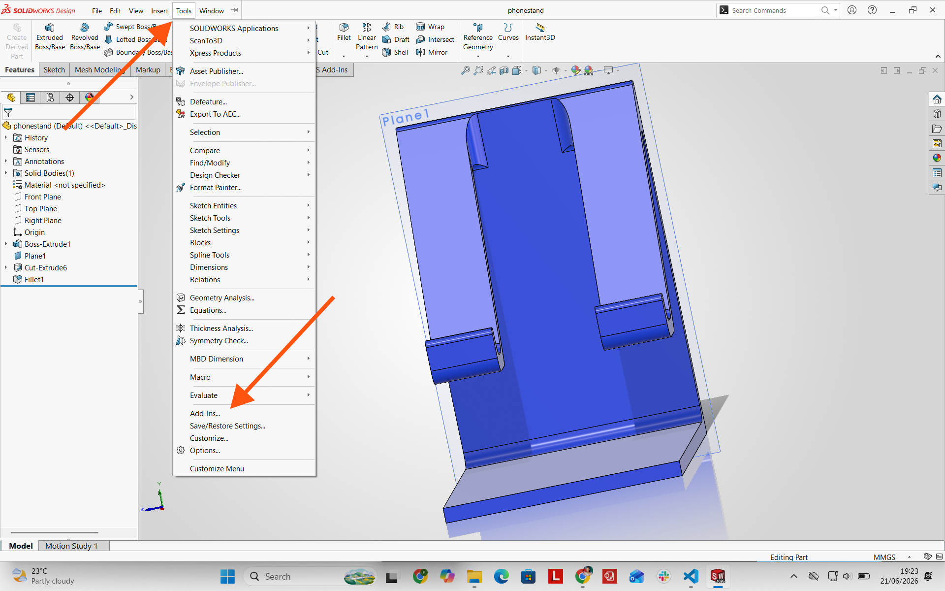 Add-ins configuration window