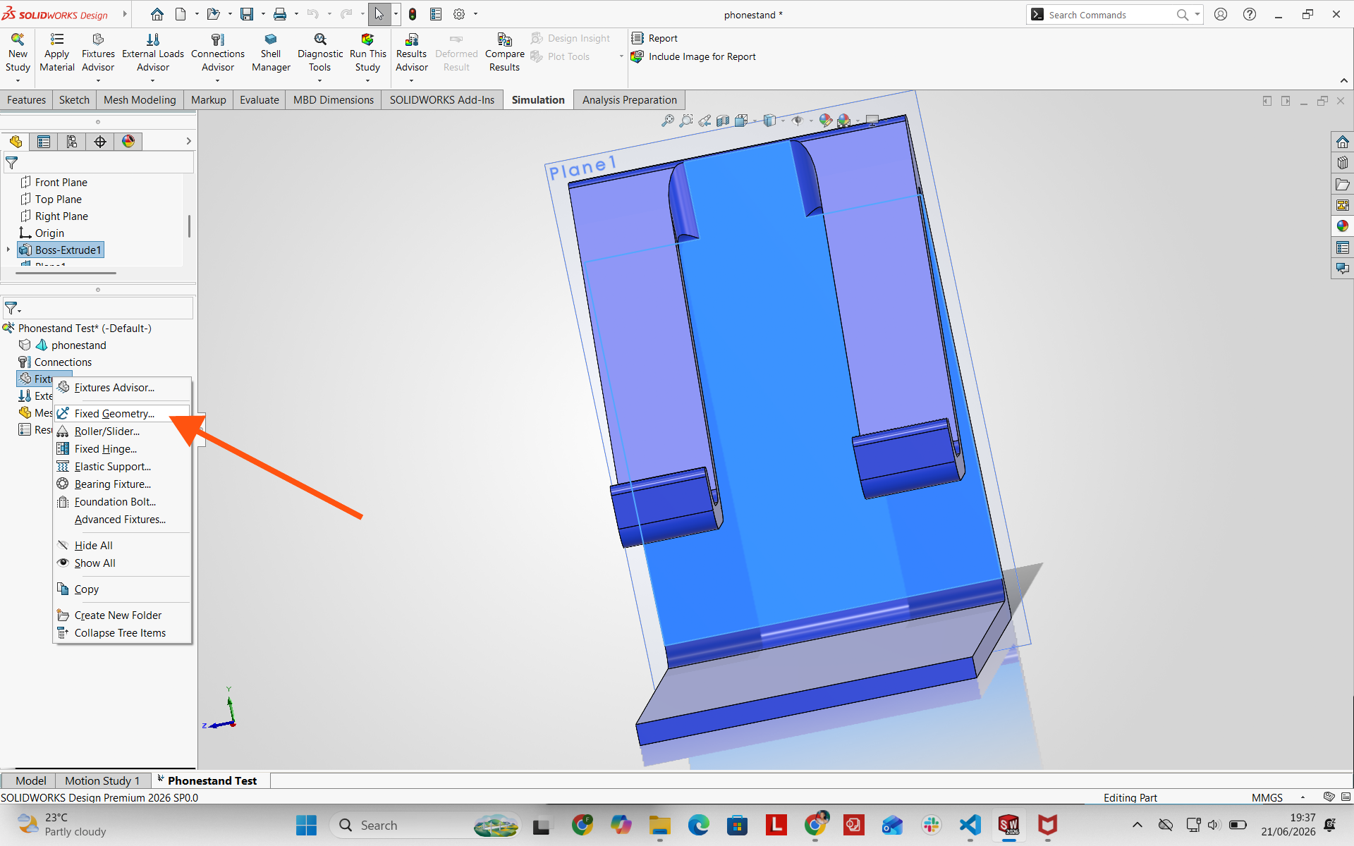 Applying fixed constraint to base
