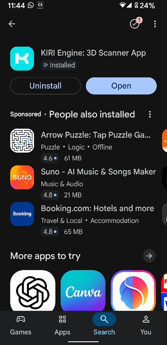 Searching KIRI Engine on Google Play Store