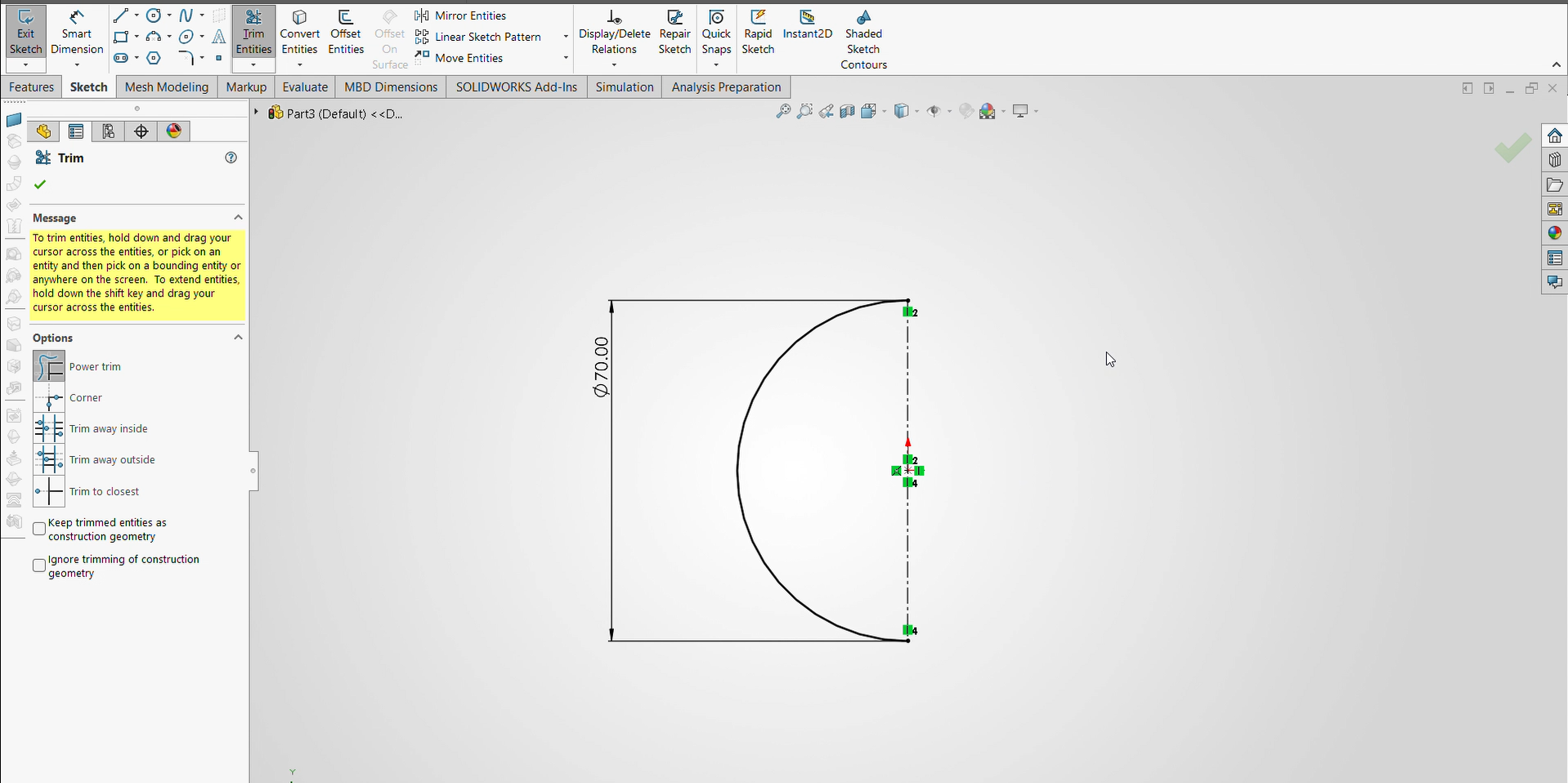 Using power trim to Trim half of the circle