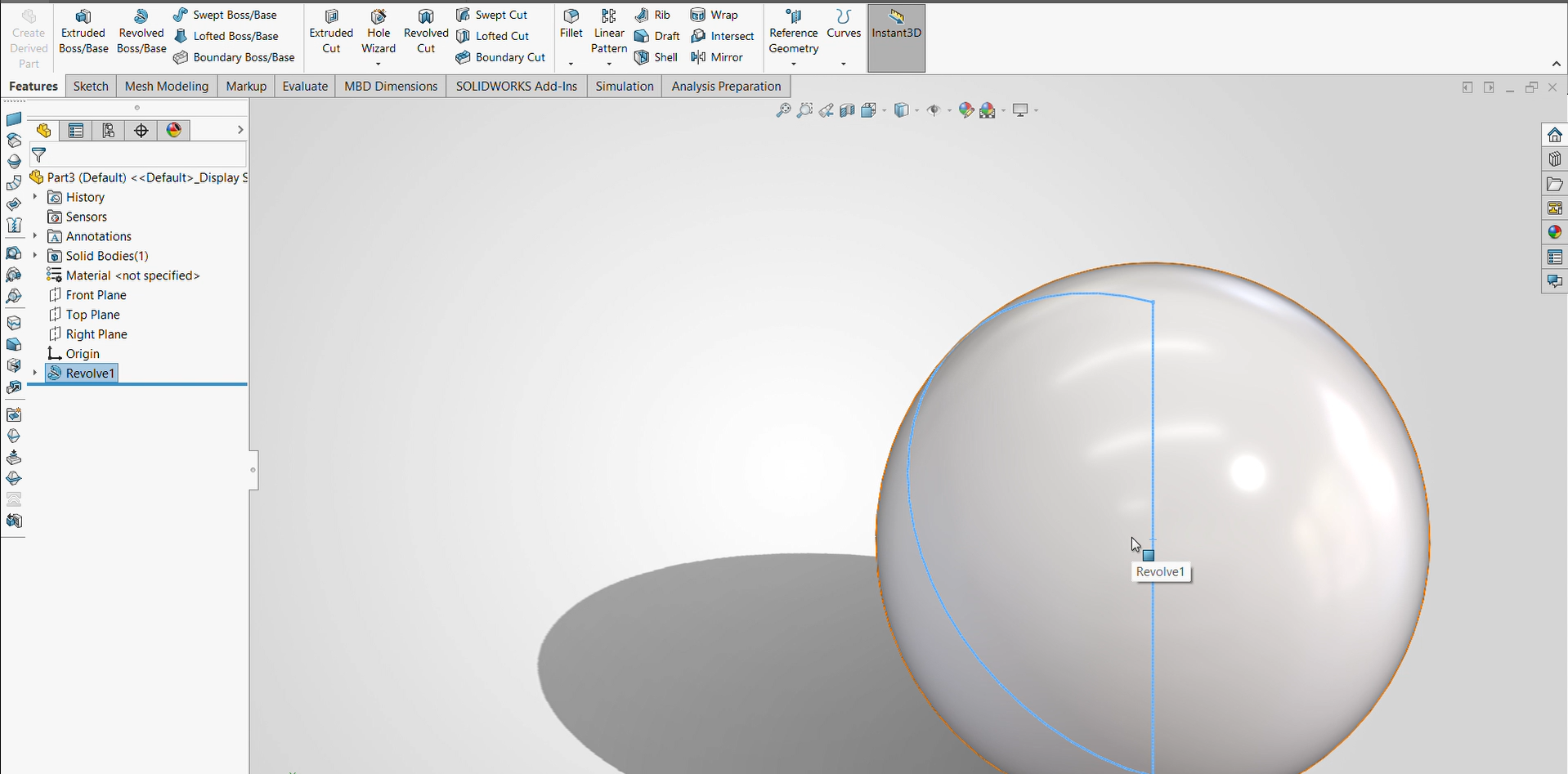 The 3D Ball after revolve Boss
