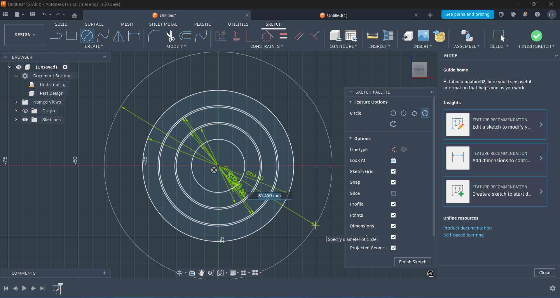 Creating Rings Sketches