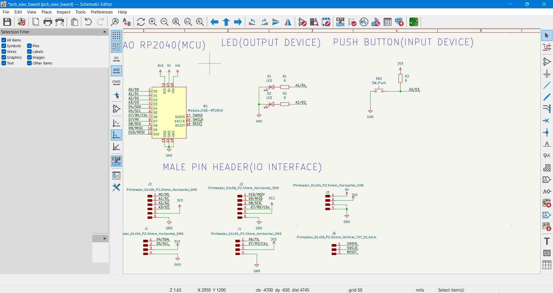 Completed KiCad Circuit Schematic