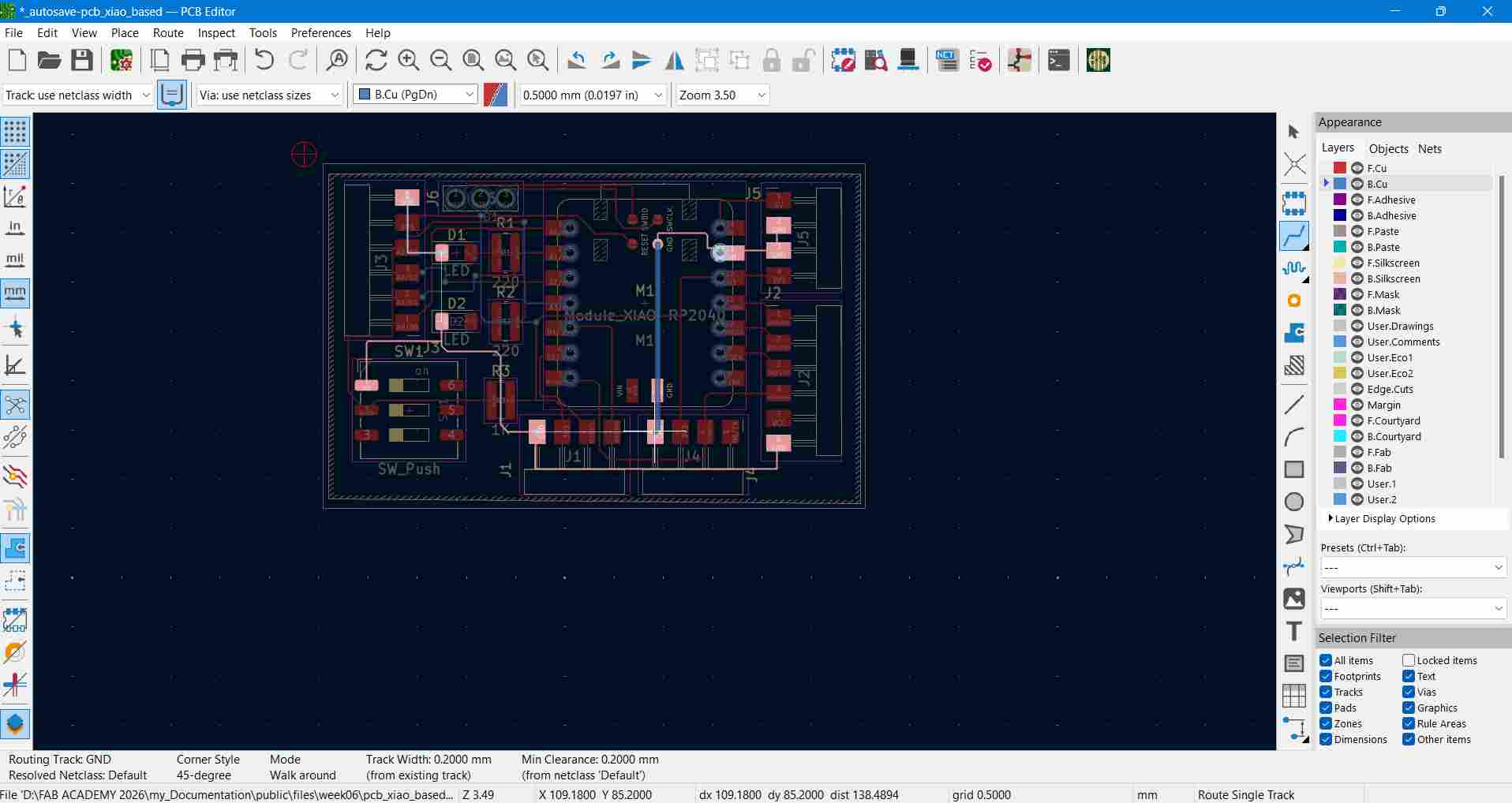 In-Progress PCB Trace Routing