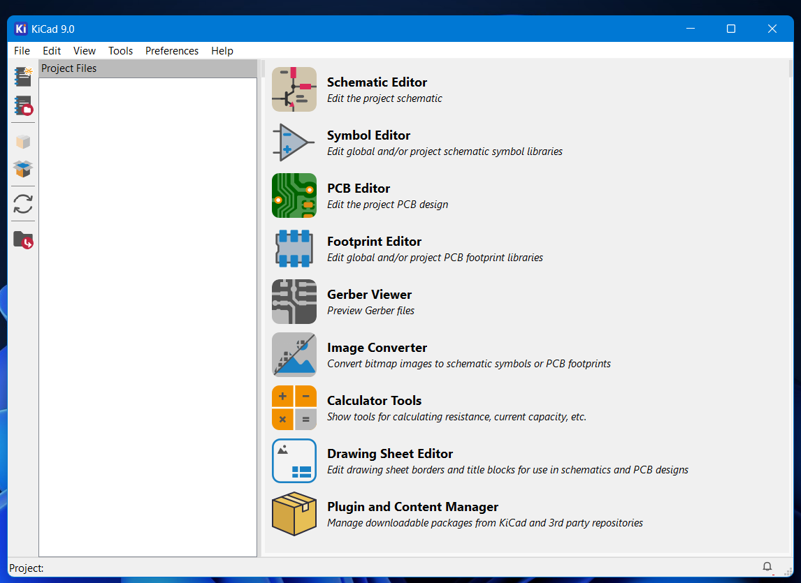 KiCad Welcome Page Interface