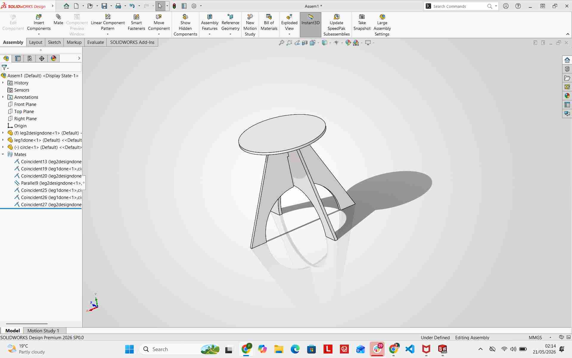 Completed SolidWorks Chair Assembly