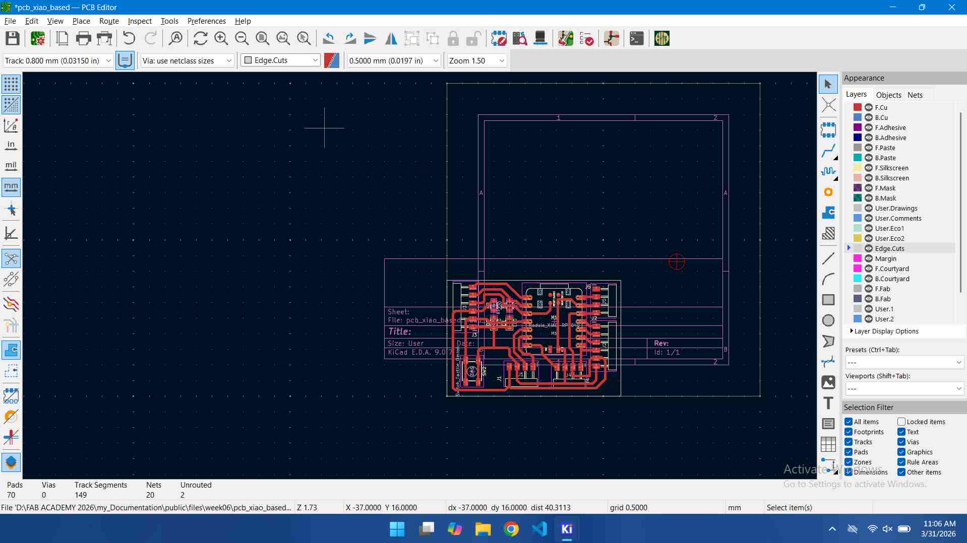 Finalized PCB Layout in KiCad