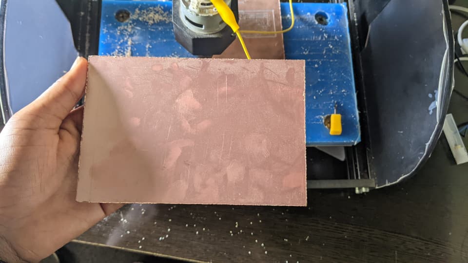 Secured FR1 Copper Board on Machine Bed