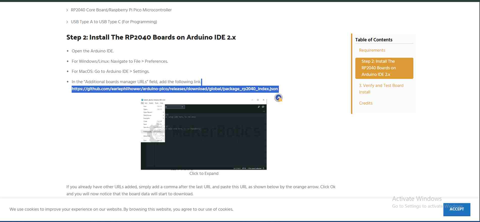 Copying RP2040 Board Package URL