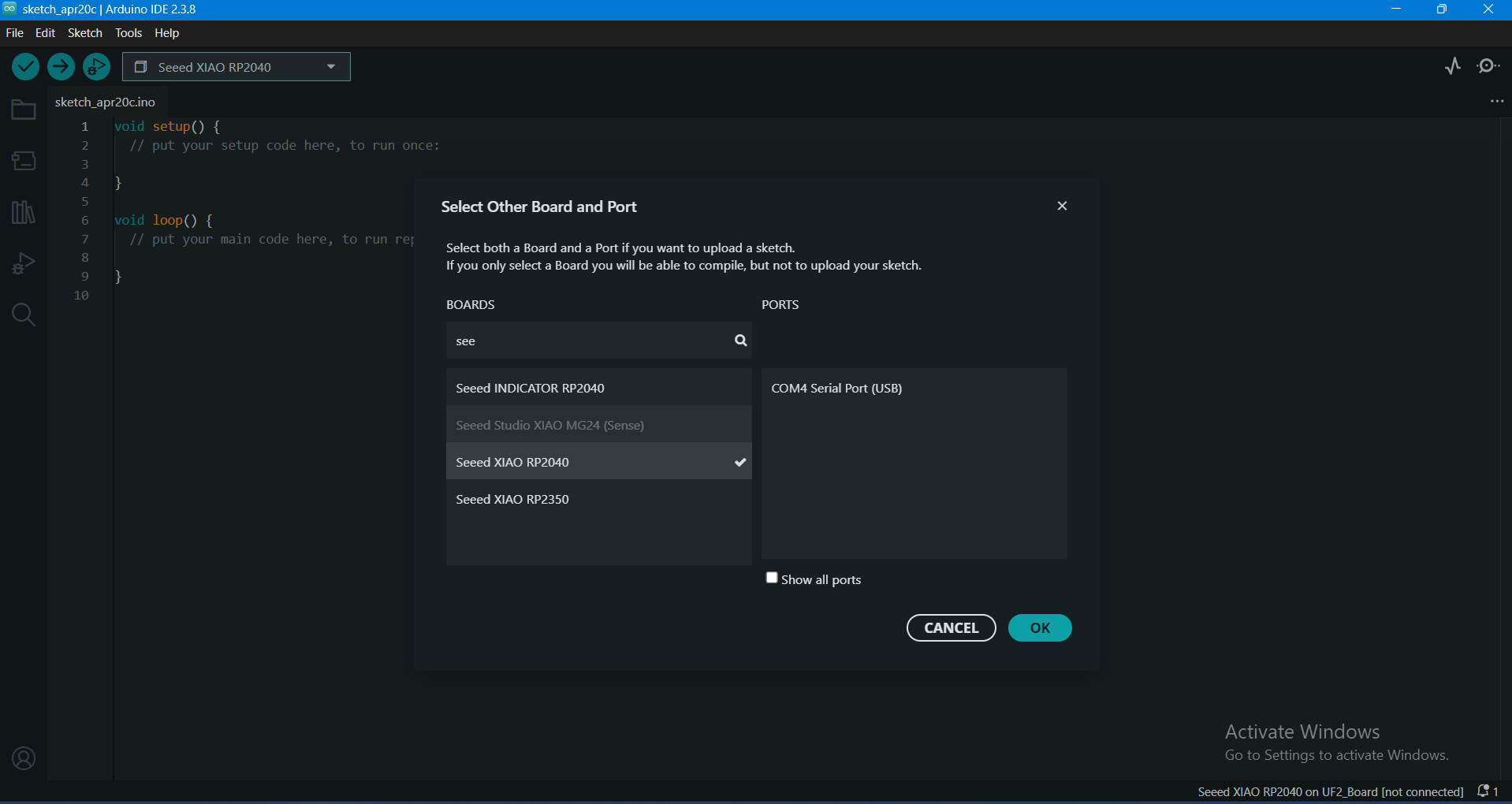 Selecting Serial COM Port