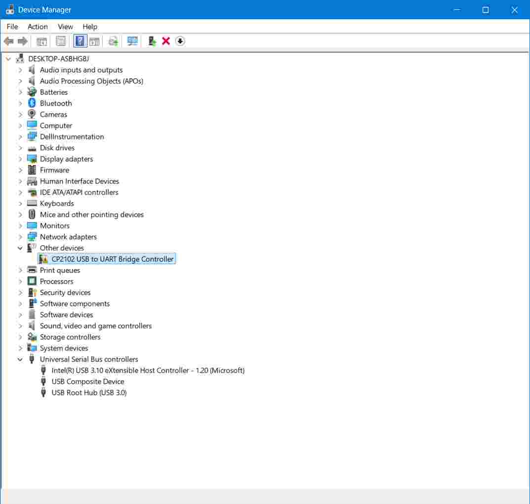 Device Manager Warning for CP210x Driver