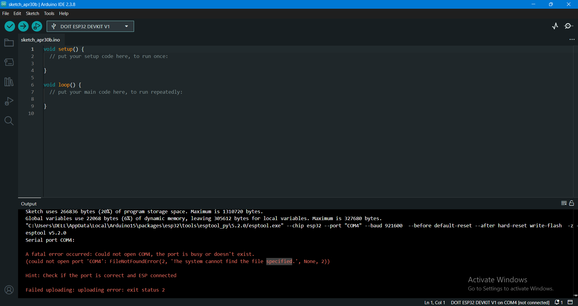 Failed Flashing Attempt Console Output