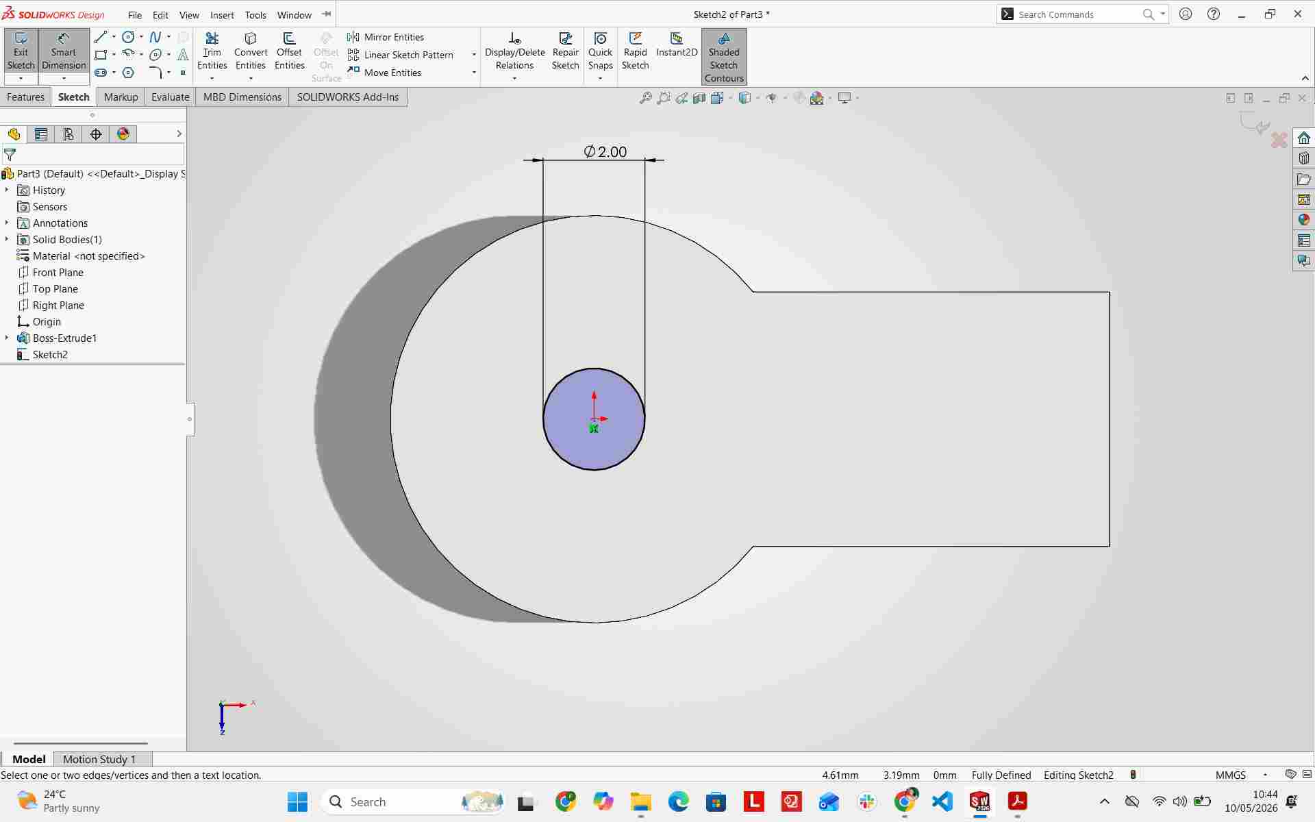 Top profile circle sketch