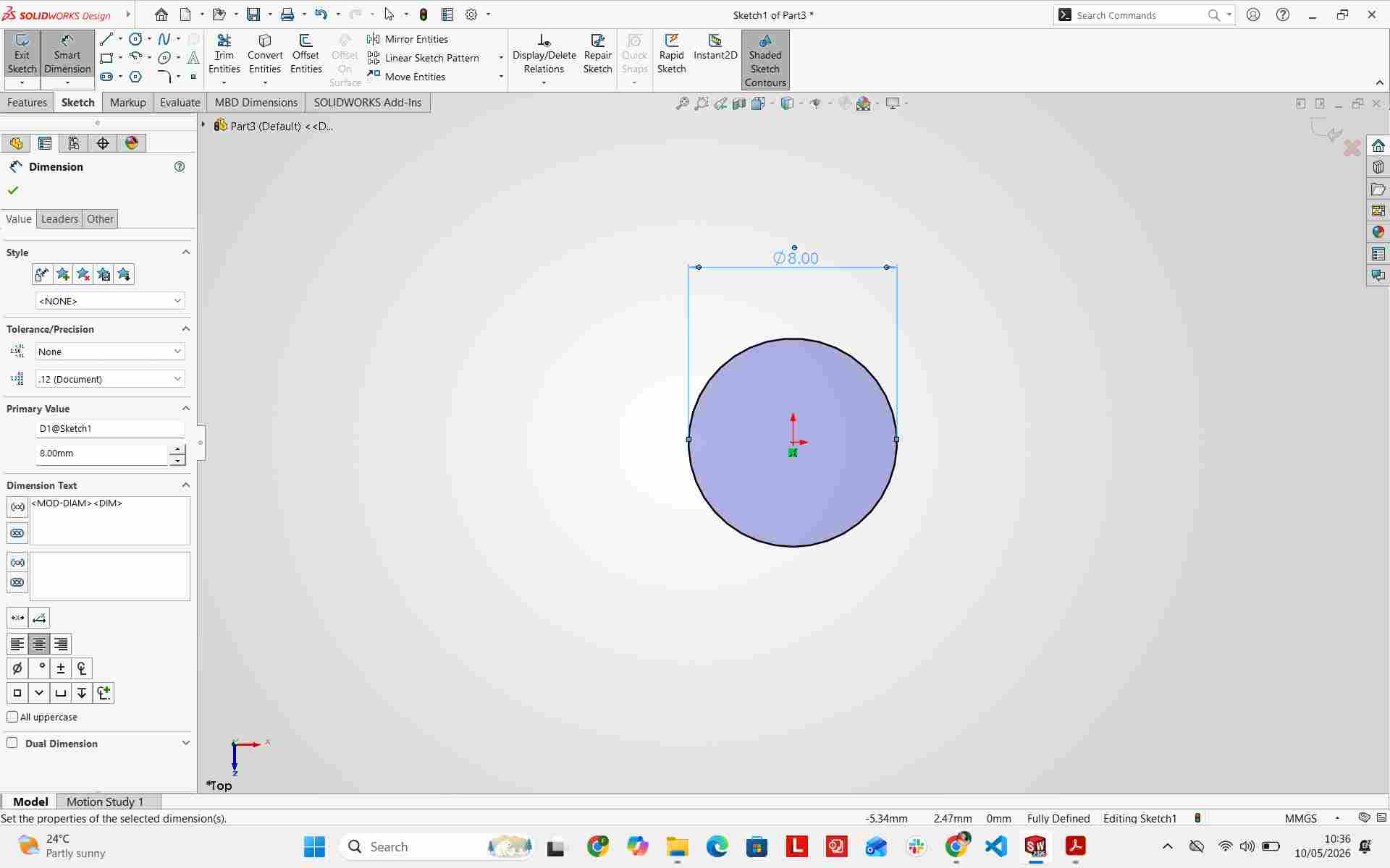 Initial circle sketch