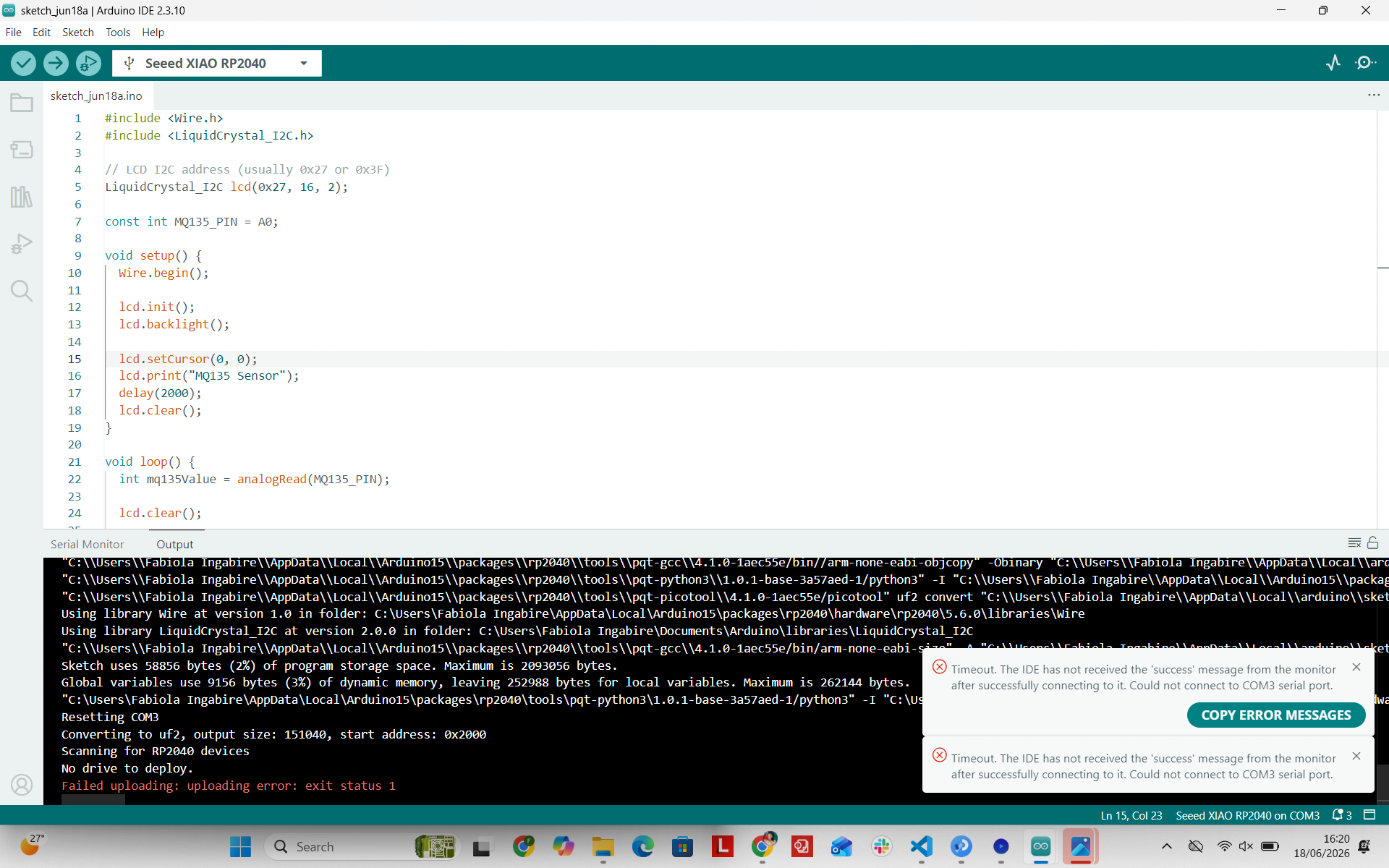 Arduino IDE Upload error RP2040