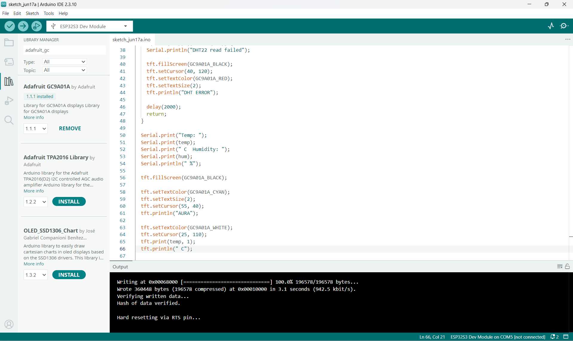 DHT22 and TFT program compilation