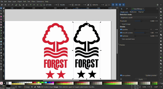 Zoom comparison of the raster going blurry while the traced vector stays crisp Zoom comparison of the raster going blurry while the traced vector stays crisp