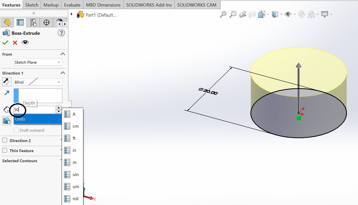 Extrude feature settings Extrude feature settings