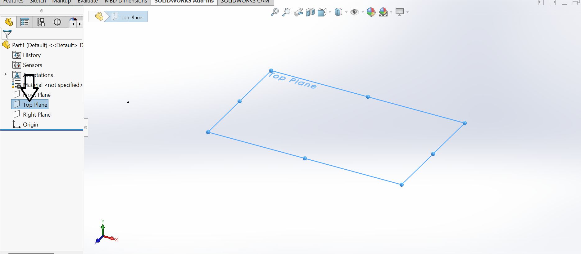 Selecting the top plane Selecting the top plane
