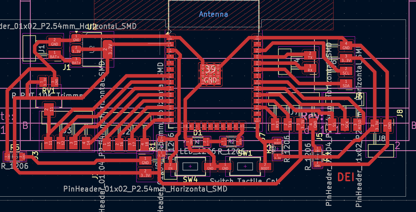 The fully routed PCB layout in KiCad