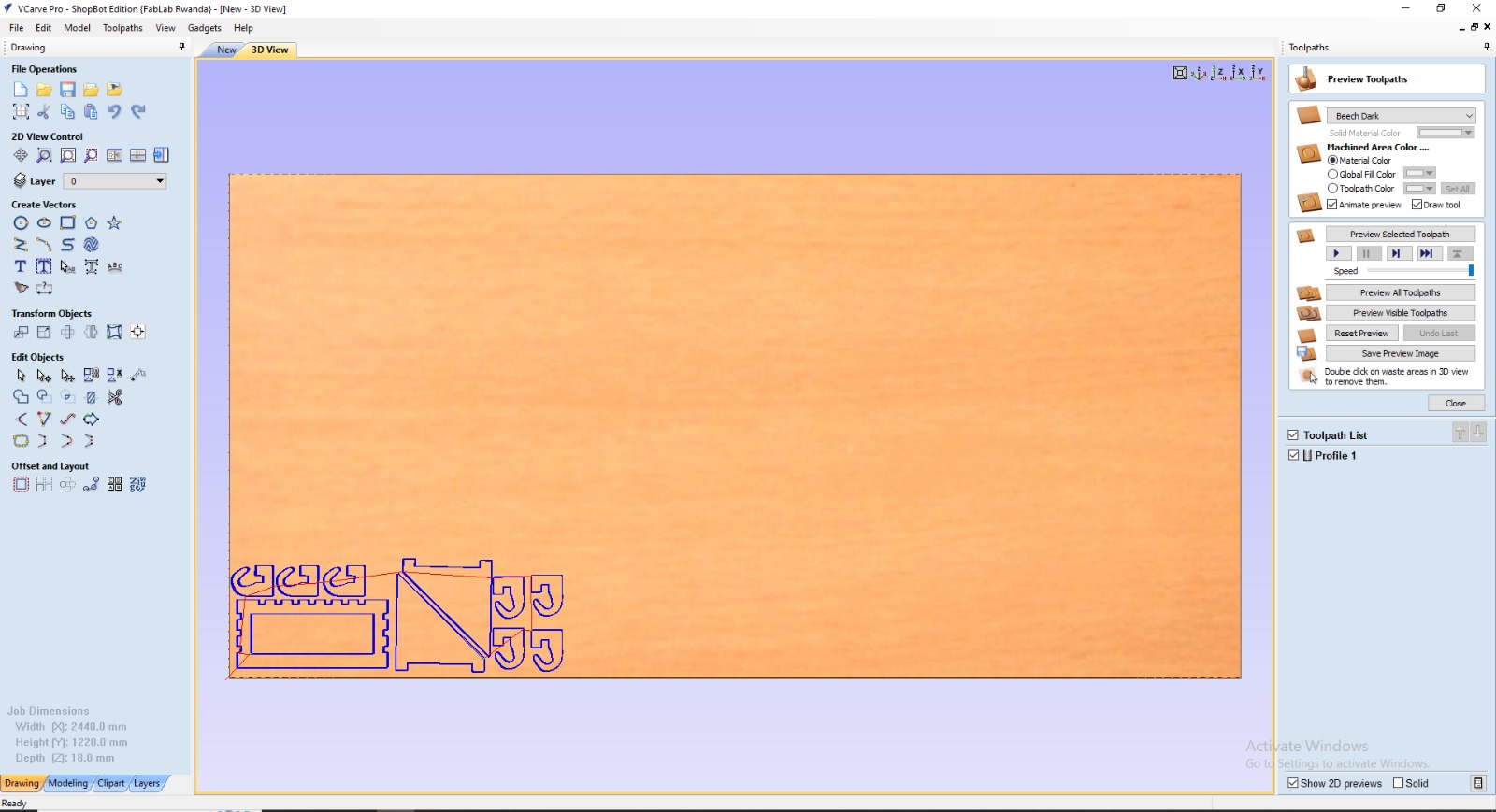 Screenshot of the toolpath preview Screenshot of the toolpath preview