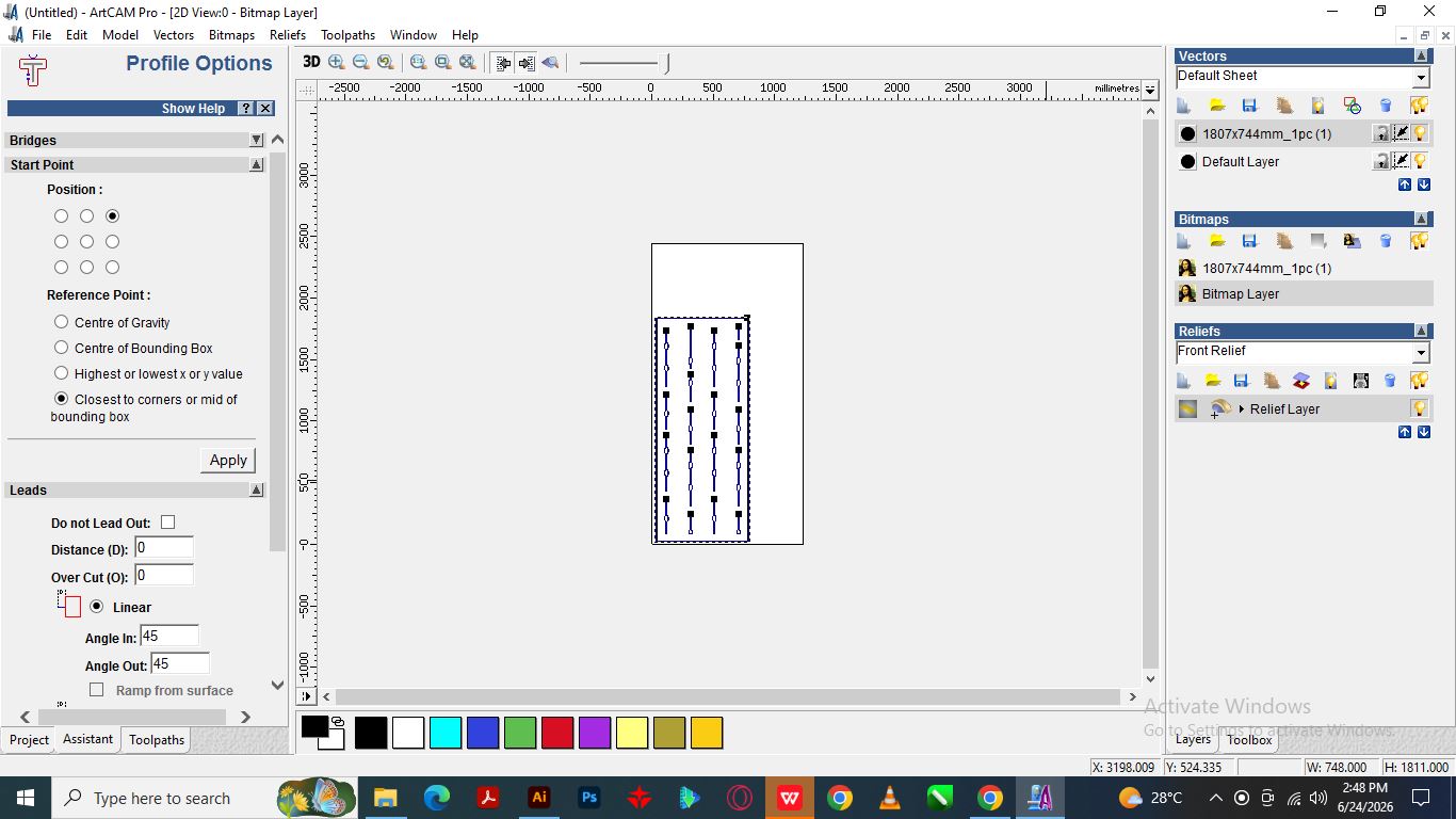 After saving the design as a PDF, I imported the file into ArtCAM software to prepare it for the plasma cutter