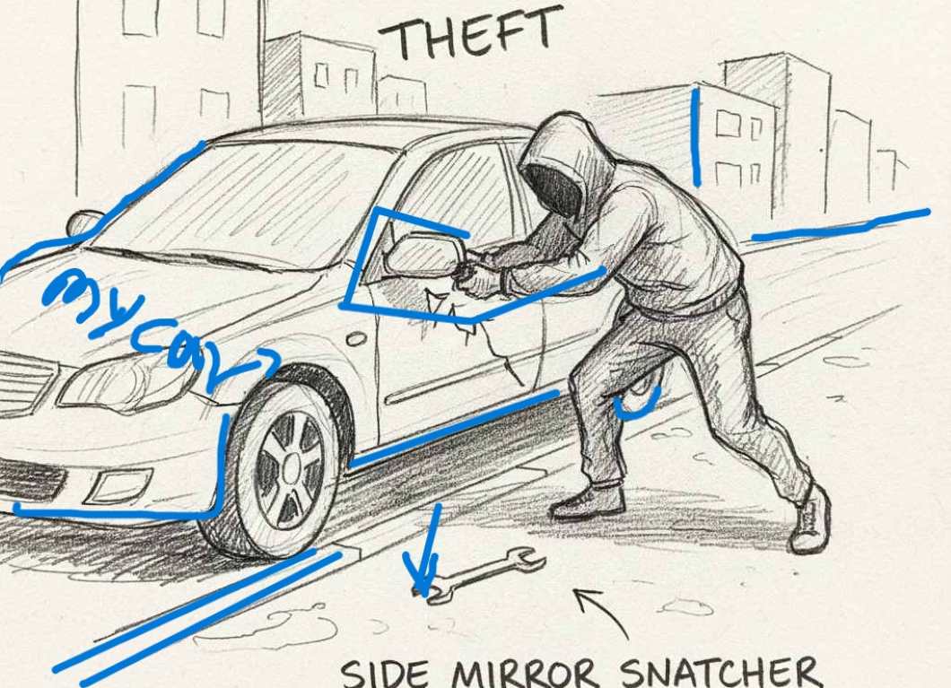 Theft trying removing the side mirror