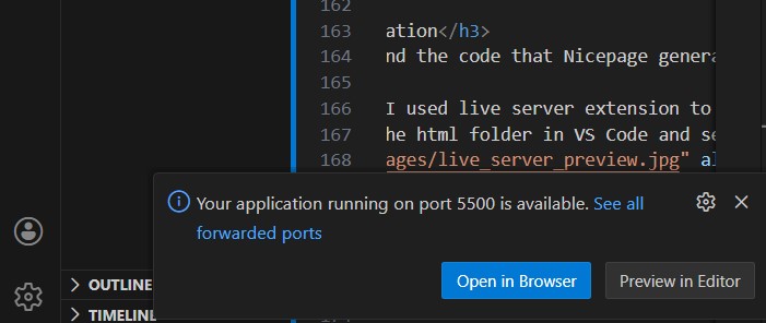 Open in browser option in VS code