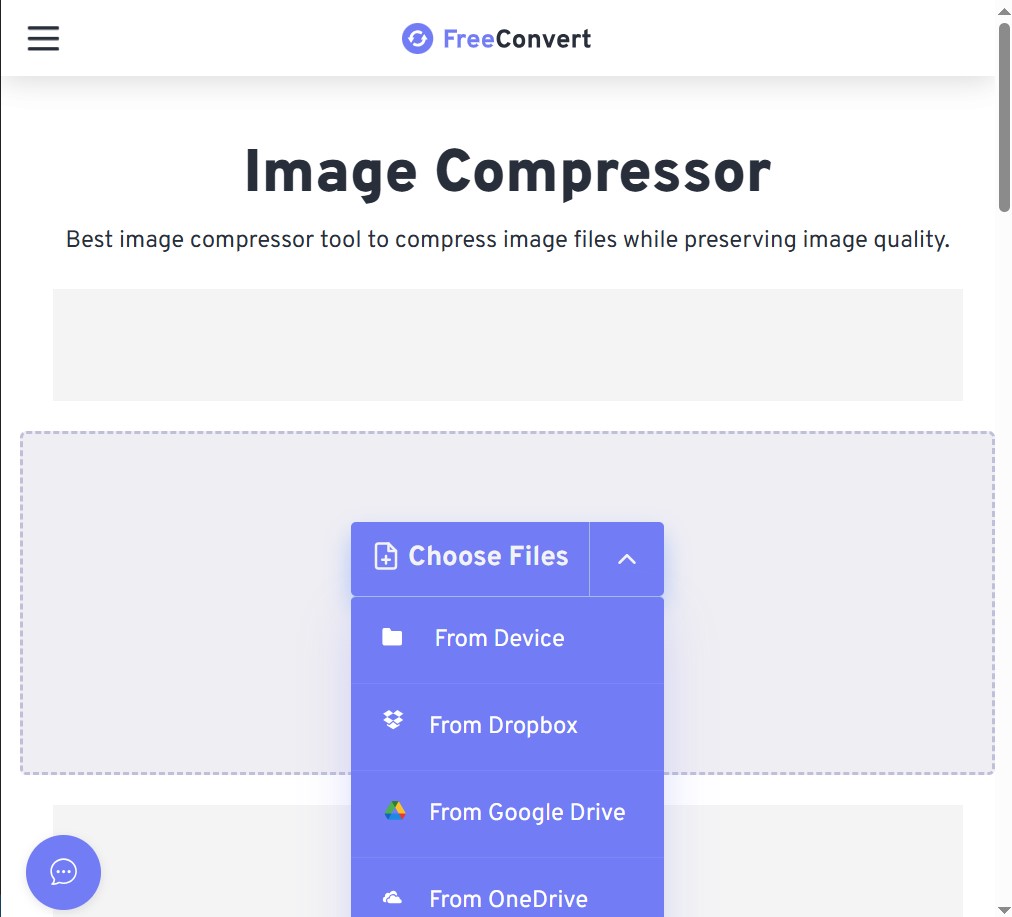 Image compressor website interface