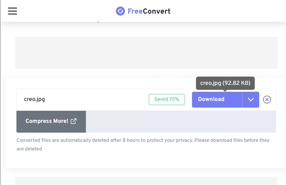 Image compressor website interface