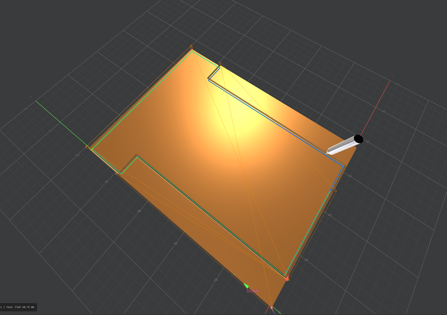 3D simulation view of the outer profile edge cutting path