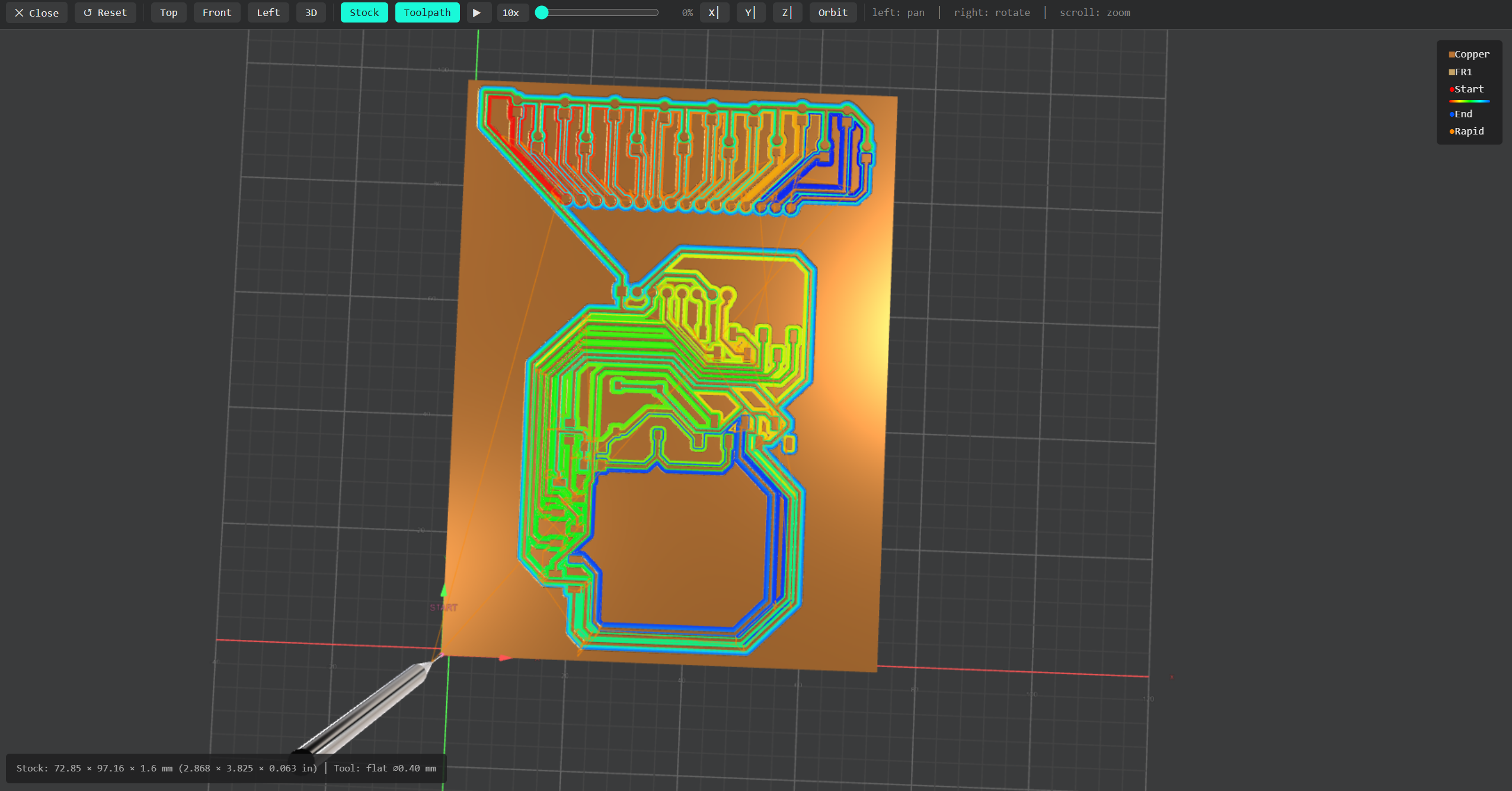 3D simulation view of the isolated logic traces on copper stock