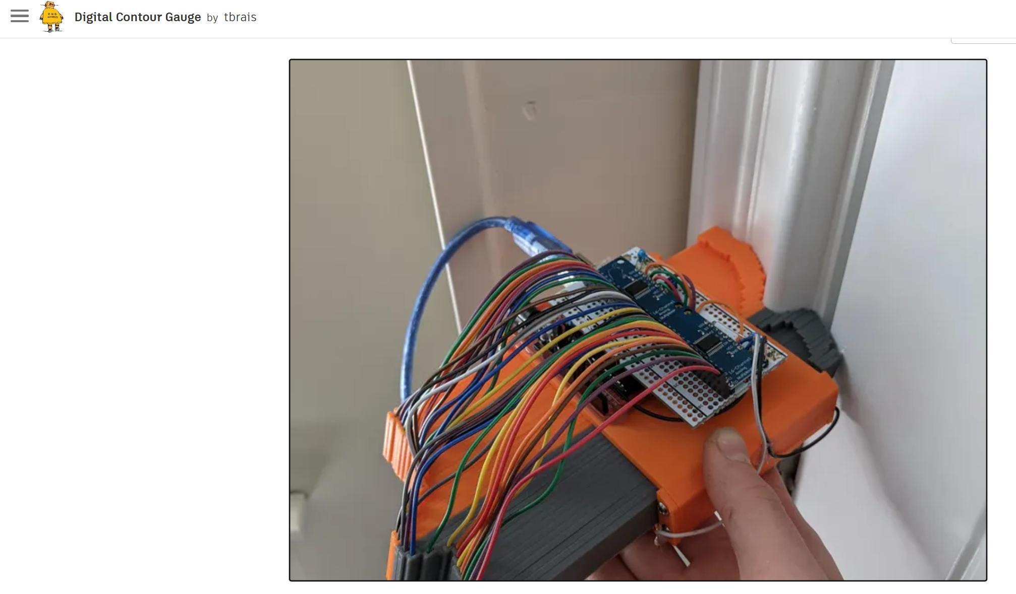 Screenshot of the tbrais Instructables digital contour gauge project — the only documented prior art