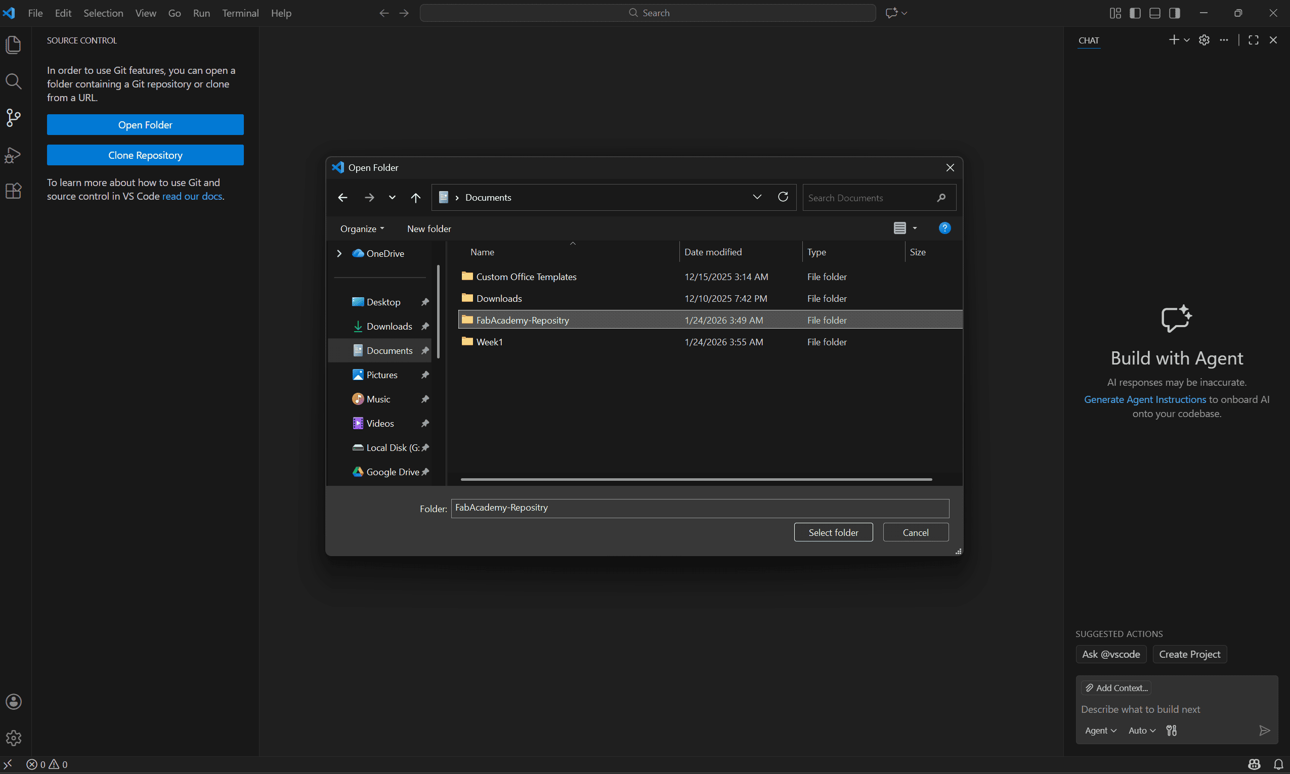 Local FabAcademy repostiry created on Desktop