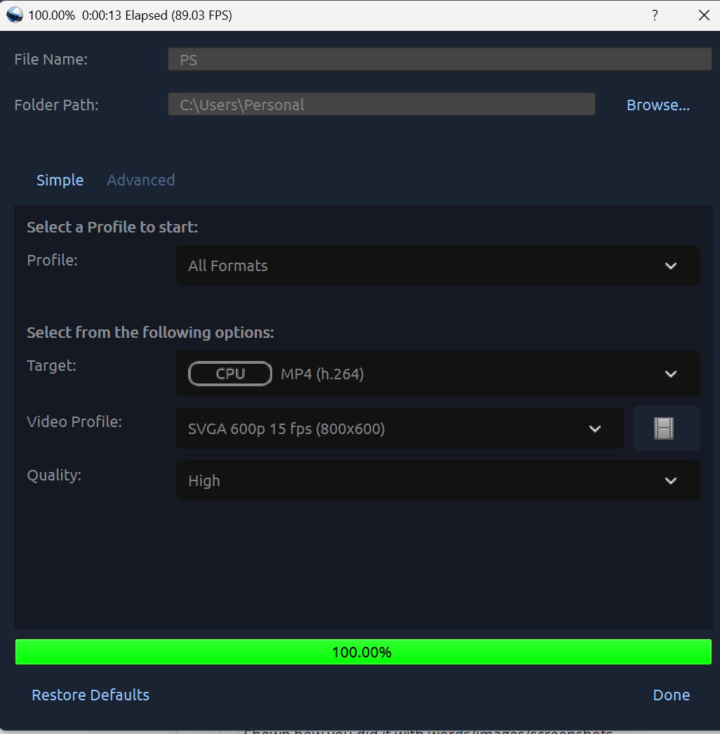 Video Export Settings