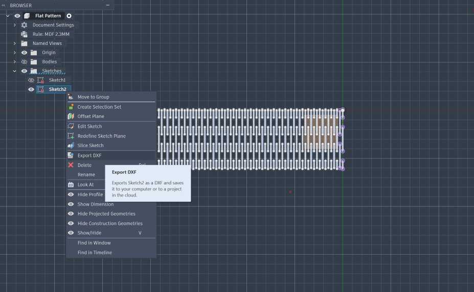 Exporting the sketch file from Fusion