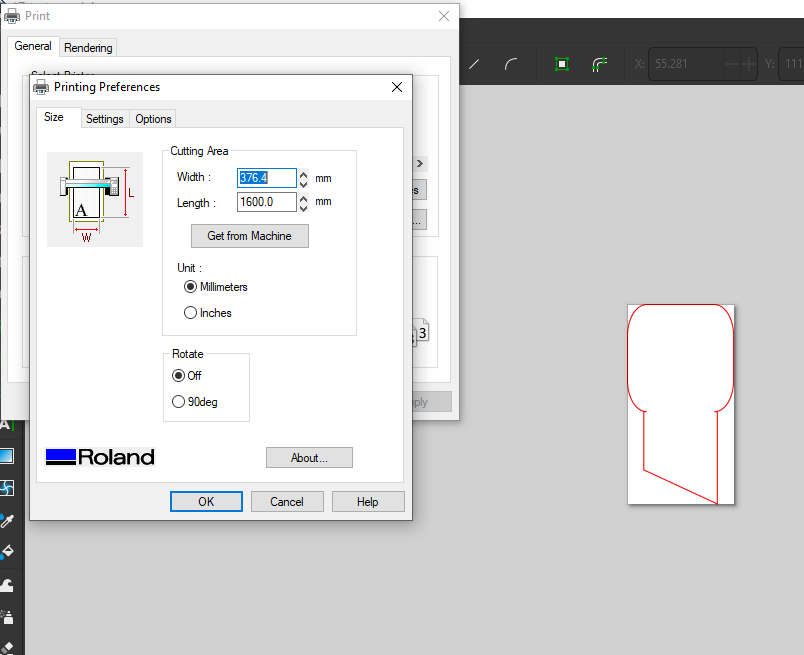 Setting the width to match the print size