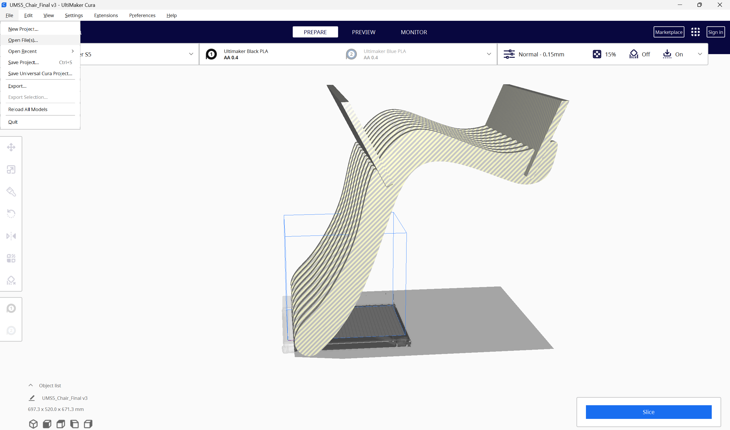 Opening the file on Cura